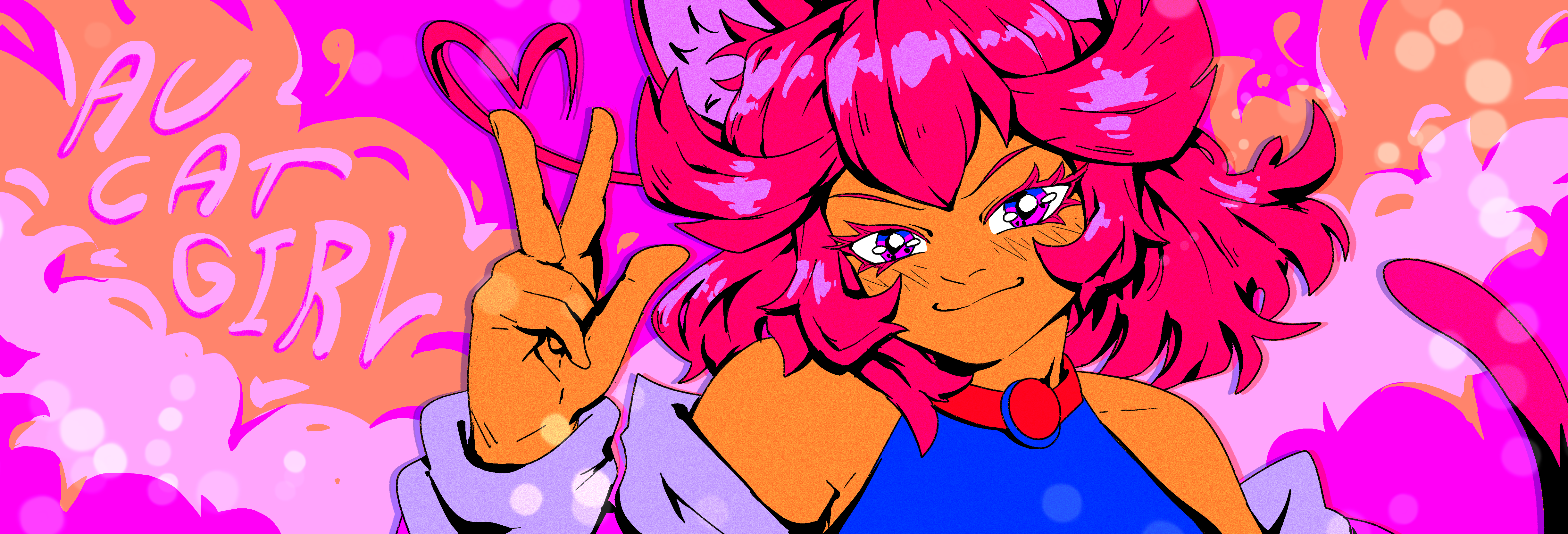 an image of a catgirl holding up a piece sign